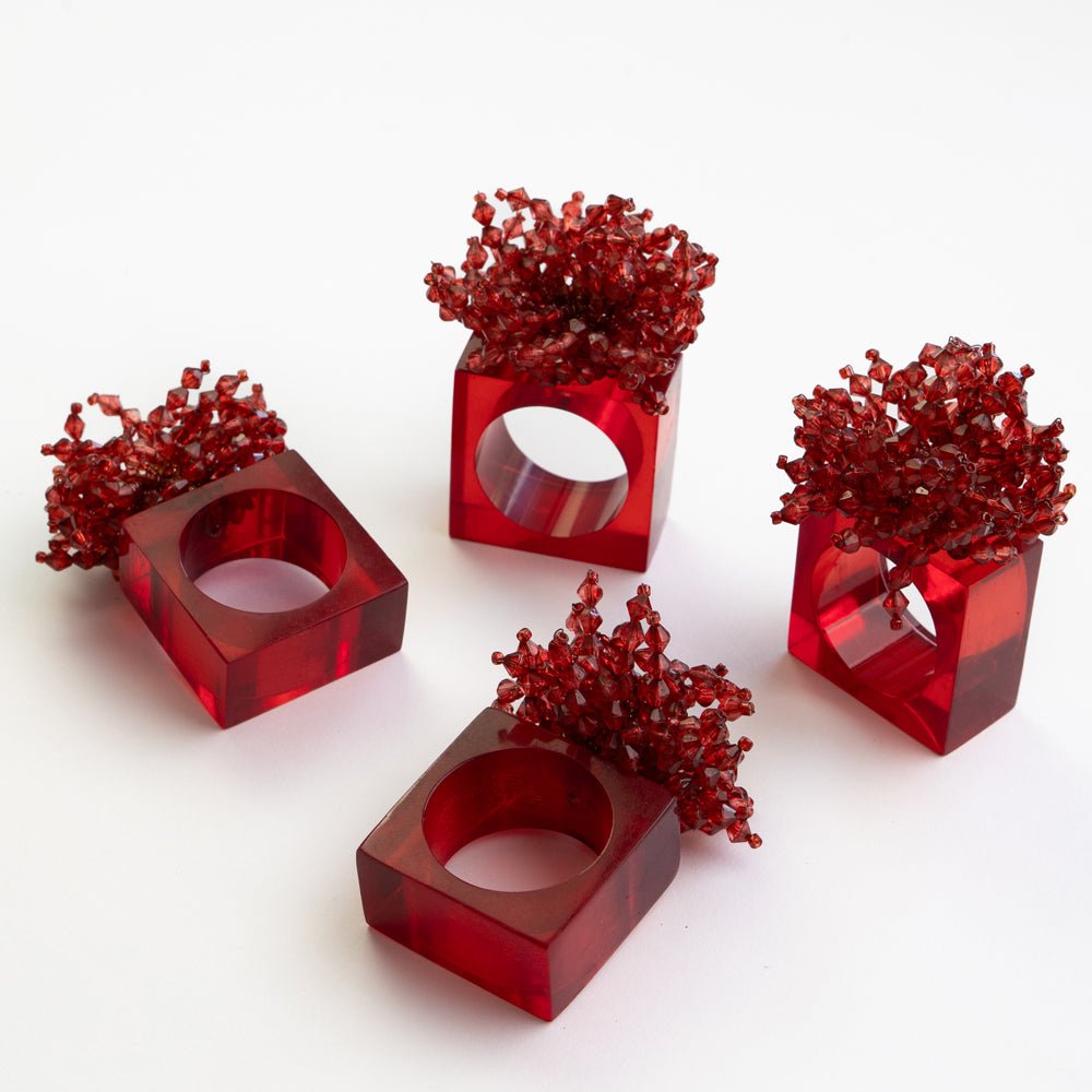Red Acrylic Beaded Napkin Rings