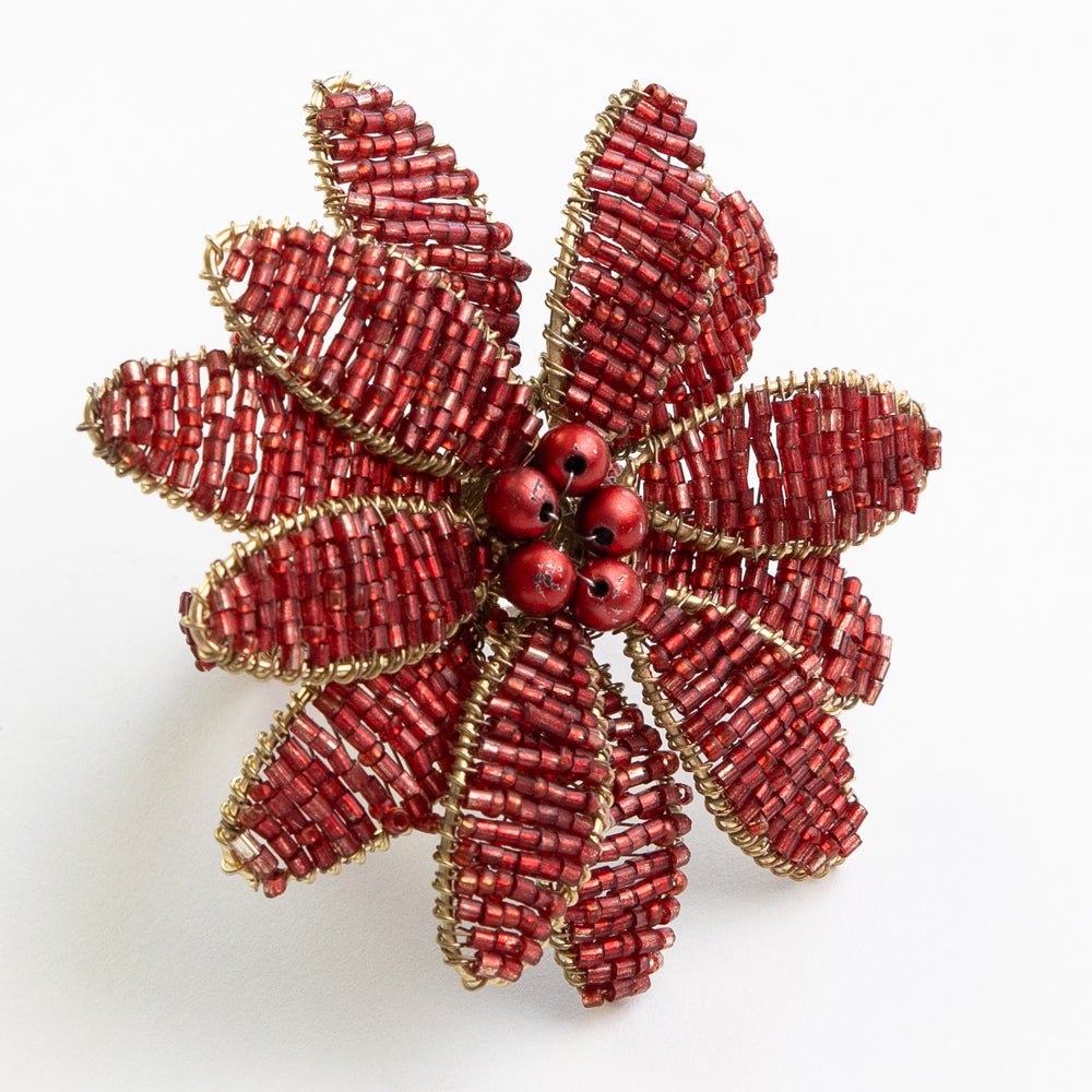 Red Flower Beaded Napkin Ring