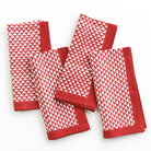 Hand Block Printed Red and White Triangle Patterned Cotton Napkins