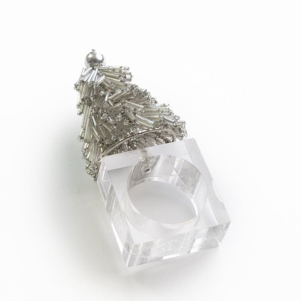 Silver Christmas Tree Beaded Napkin Rings