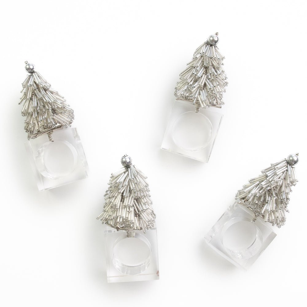 Silver Christmas Tree Beaded Napkin Rings