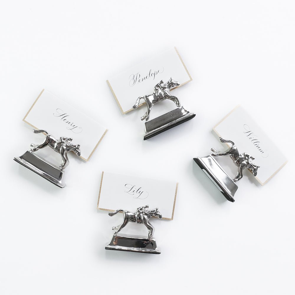 Silver Horse & Jockey Equestrian Place Card Holders