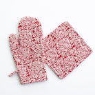 Tapestry Deep Red & White Hand Block Printed Oven Mitt Set