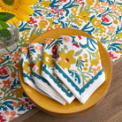 Teal Garden Colorful Hand Block Printed Floral Cotton Napkins