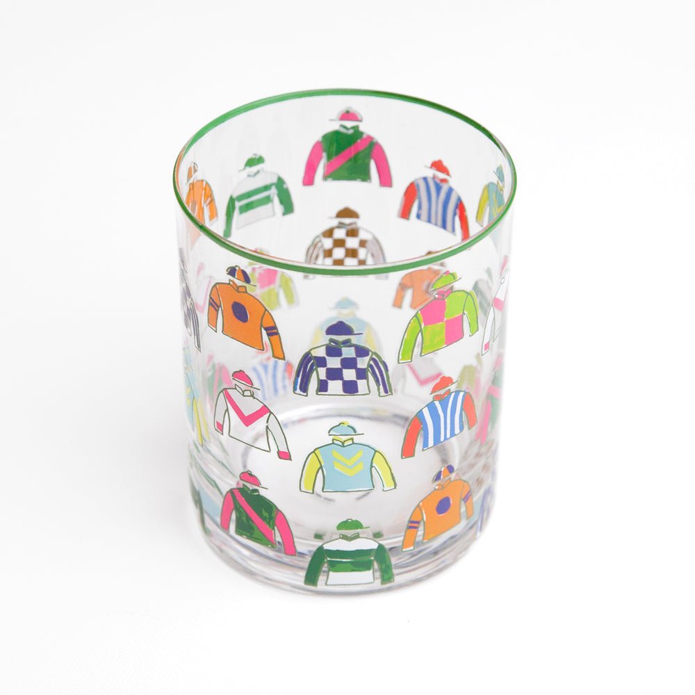 Colorful Vintage Jockey Silks Equestrian Bourbon Glasses