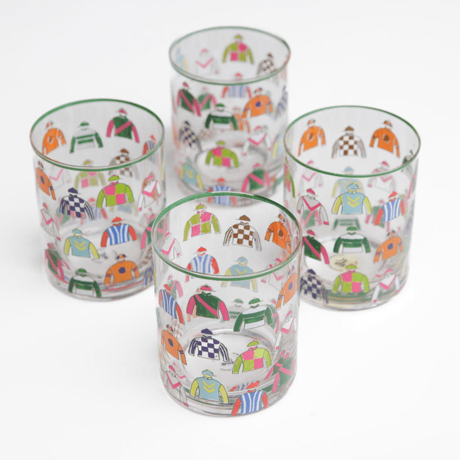 Colorful Vintage Jockey Silks Equestrian Bourbon Glasses