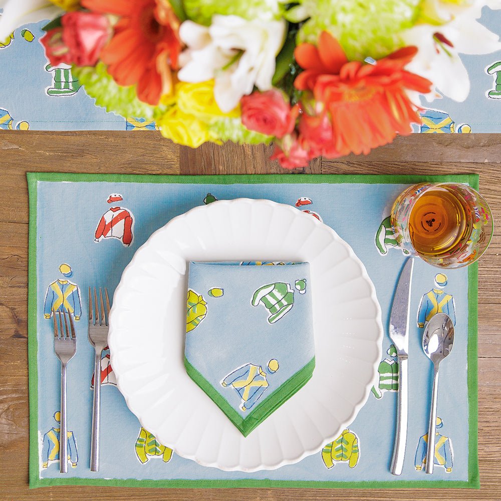 Equestrian Vintage Jockey Silks Hand Block Printed Cotton Canvas Placemats