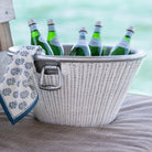 White Wicker Aluminum Ice Bucket With Handles