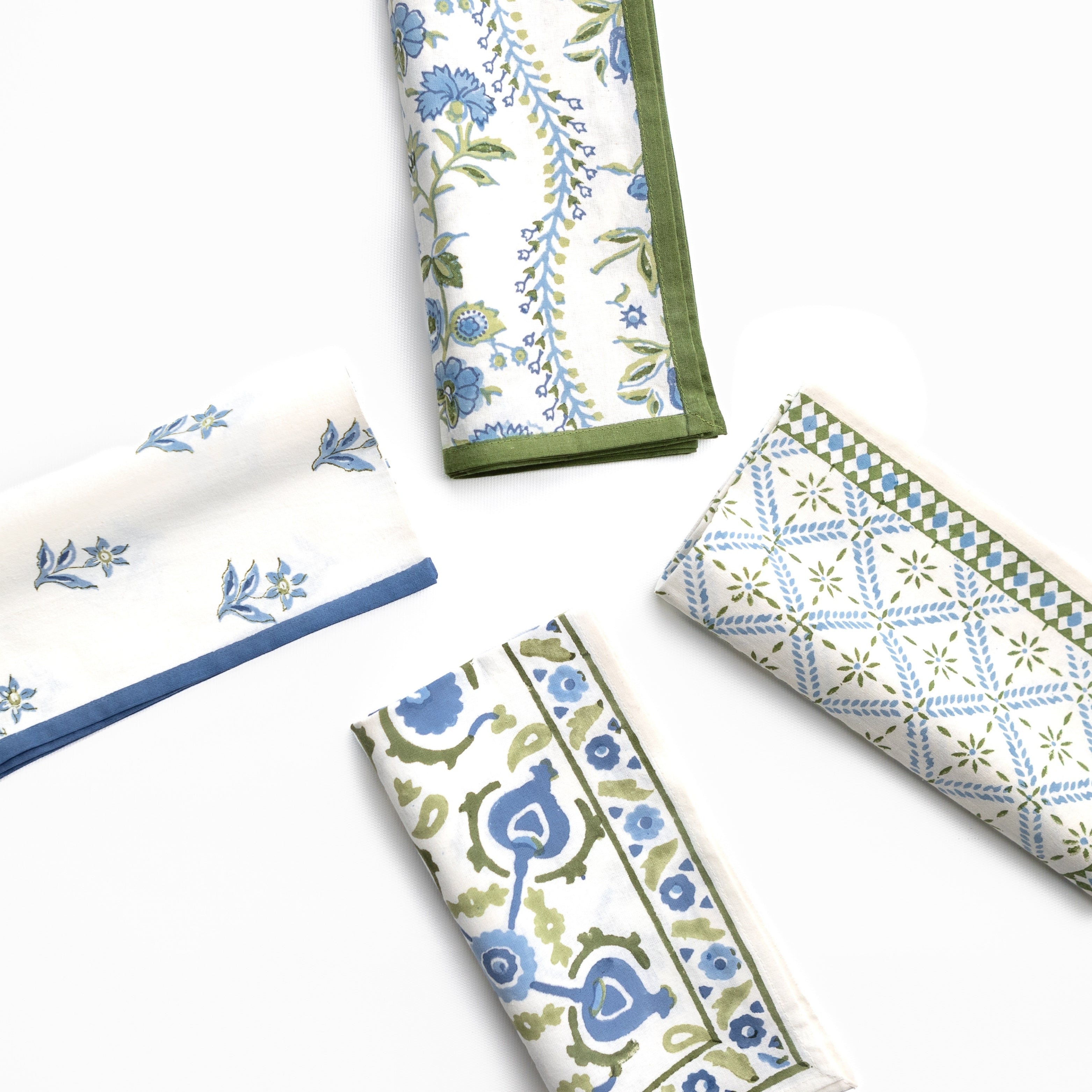 Set of patterned napkins on a white background