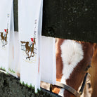 At the Finish Embroidered Equestrian Horse Racing Kitchen Tea Towels with Green Scalloped Edge
