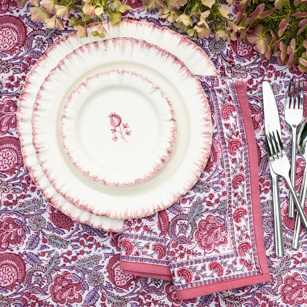 Pink & White Hand Painted Floral Ceramic Dinner Plate