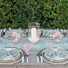 Butterfly Garden Aqua Blue & Pink Hand Block Printed Floral Cotton Canvas Table Runner