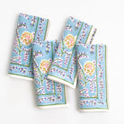 Climbing Dahlia Sky Blue Floral Hand Block Printed Cotton Napkins on a white background