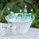 White Wicker Aluminum Ice Bucket With Handles