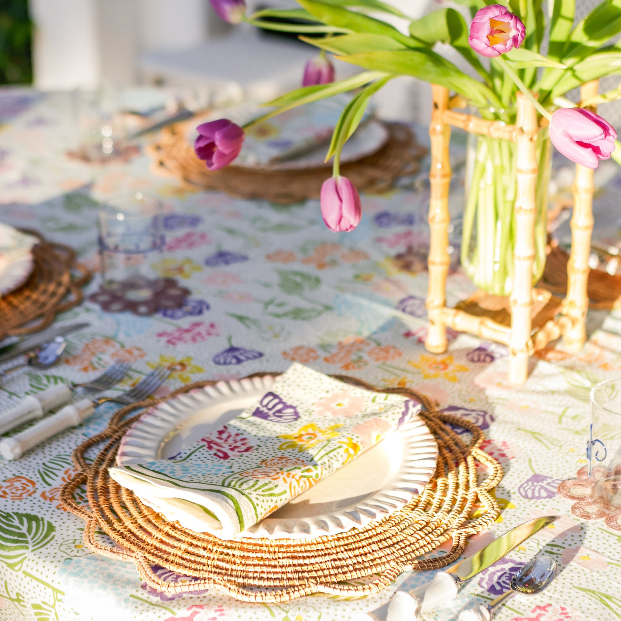 Festive Garden Colorful Hand Block Printed Floral Cotton Napkins