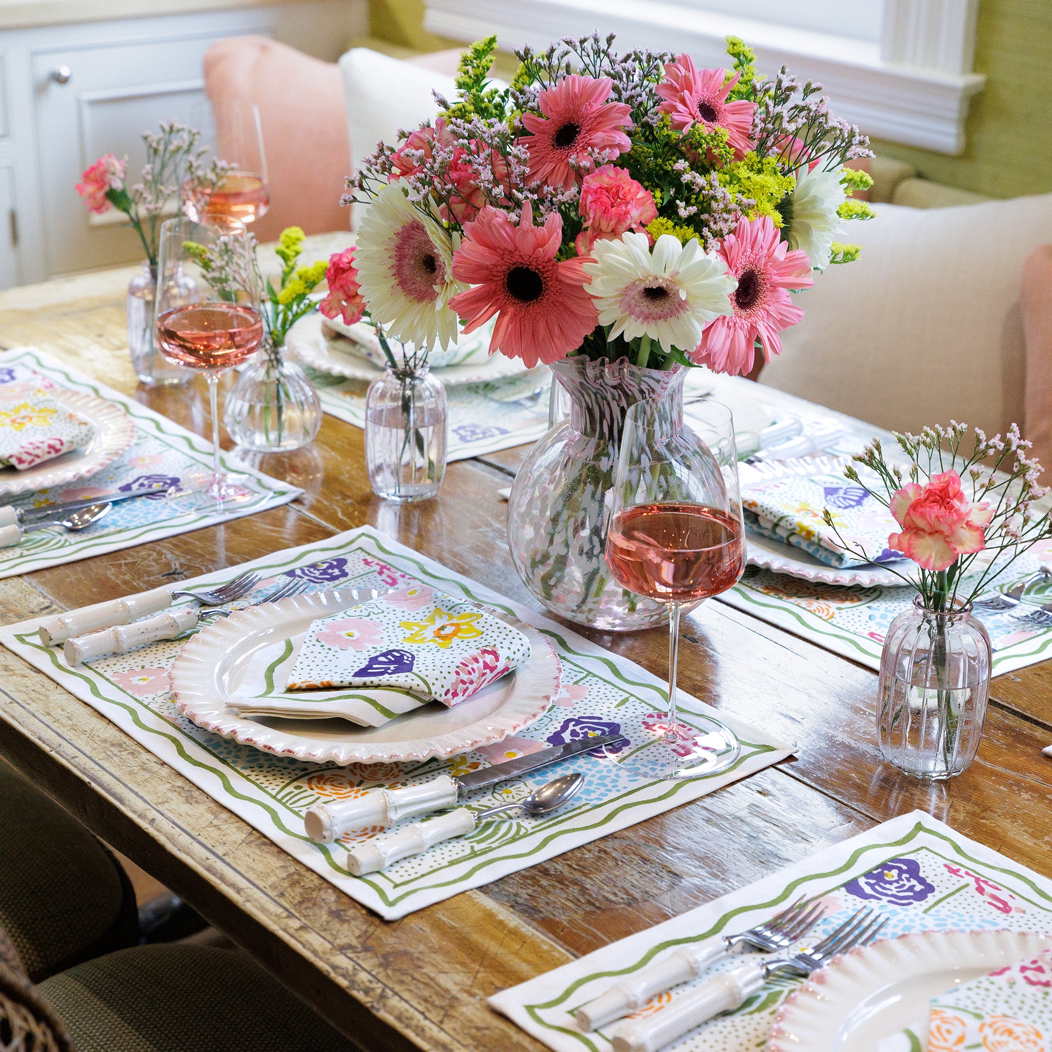 Festive Garden Colorful Hand Block Printed Floral Cotton Canvas Placemats