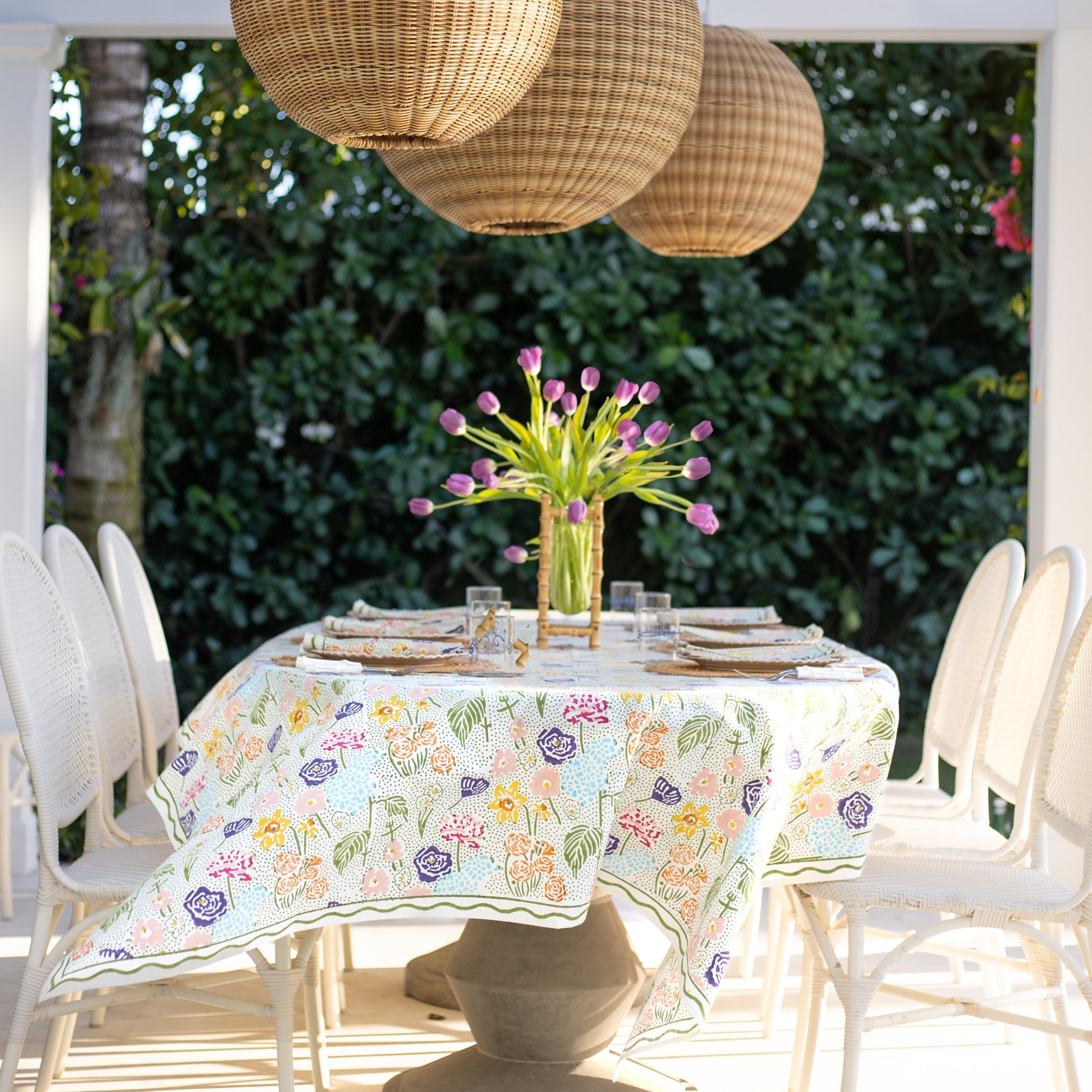 Festive Garden Colorful Hand Block Printed Floral Tablecloth