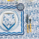 Blue & White Natural Fiber Woven Jute Square Placemats with Wave detail