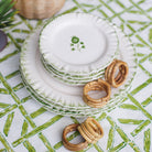 Ruffled Green Hand Painted Floral Ceramic Appetizer Plate