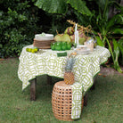 Green Bamboo Hand Block Printed Geometric Cotton Tablecloth