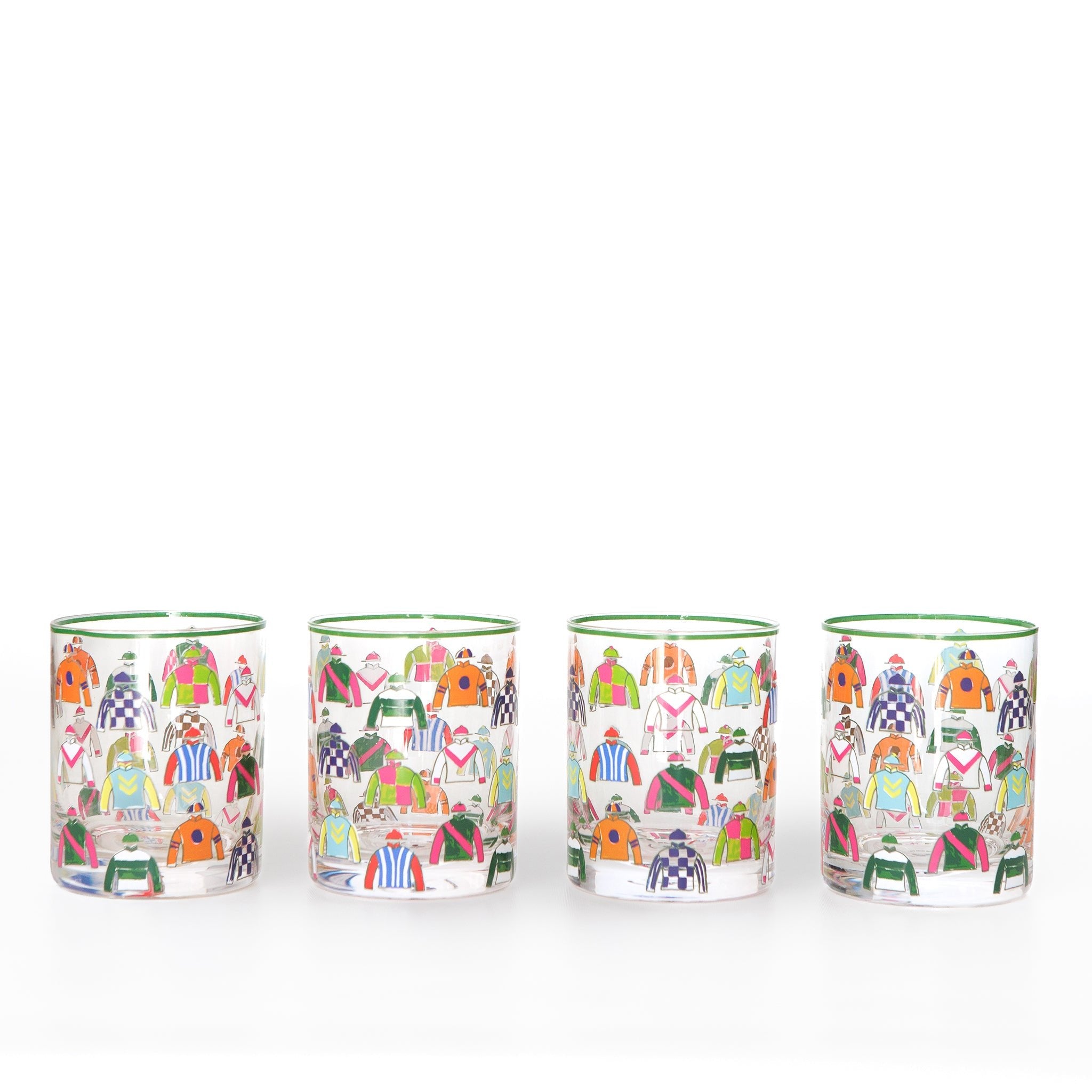 Colorful Vintage Jockey Silks Equestrian Bourbon Glasses