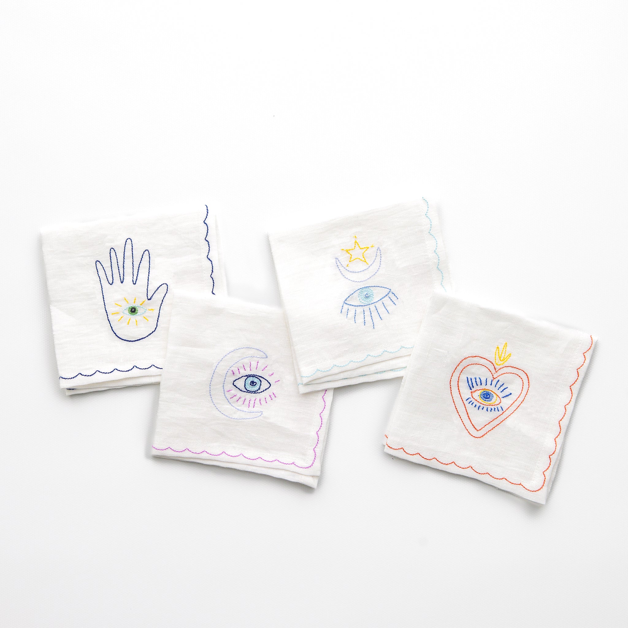 Lucky Charms Embroidered Linen Cocktail Napkins