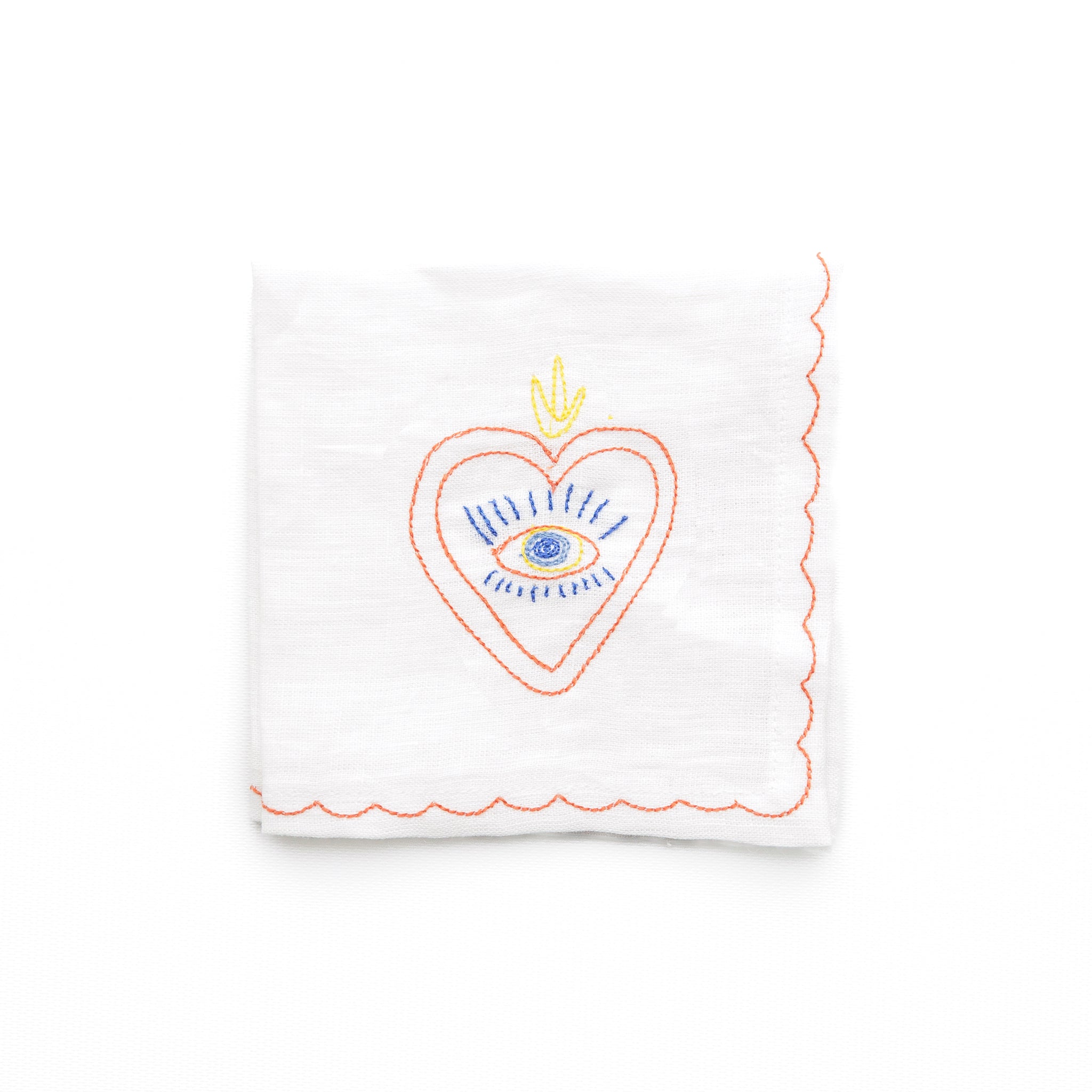 Lucky Charms Embroidered Linen Cocktail Napkins