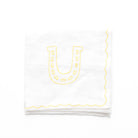 White linen cocktail napkins embroidered with lucky horse shoe design