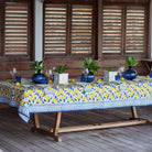 Navy Blue & Yellow Lemon Hand Block Printed Cotton Tablecloth