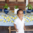Navy Blue & Yellow Lemon Hand Block Printed Cotton Tablecloth