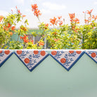 Orange, Blue & White Citrus and Floral Hand Block Printed Cotton Napkins