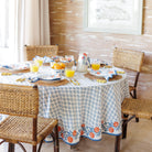 Orange, Blue & White Citrus and Floral Hand Block Printed Cotton Tablecloth