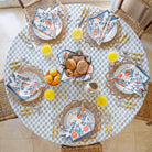 Orange, Blue & White Citrus and Floral Hand Block Printed Cotton Tablecloth