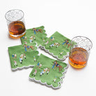 Paddock & Jockeys Equestrian Horse Racing Embroidered Green Cocktail Napkins with Scalloped Edge