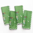 Paddock & Jockeys Equestrian Horse Racing Embroidered Green Cloth Napkins with Scalloped Edge