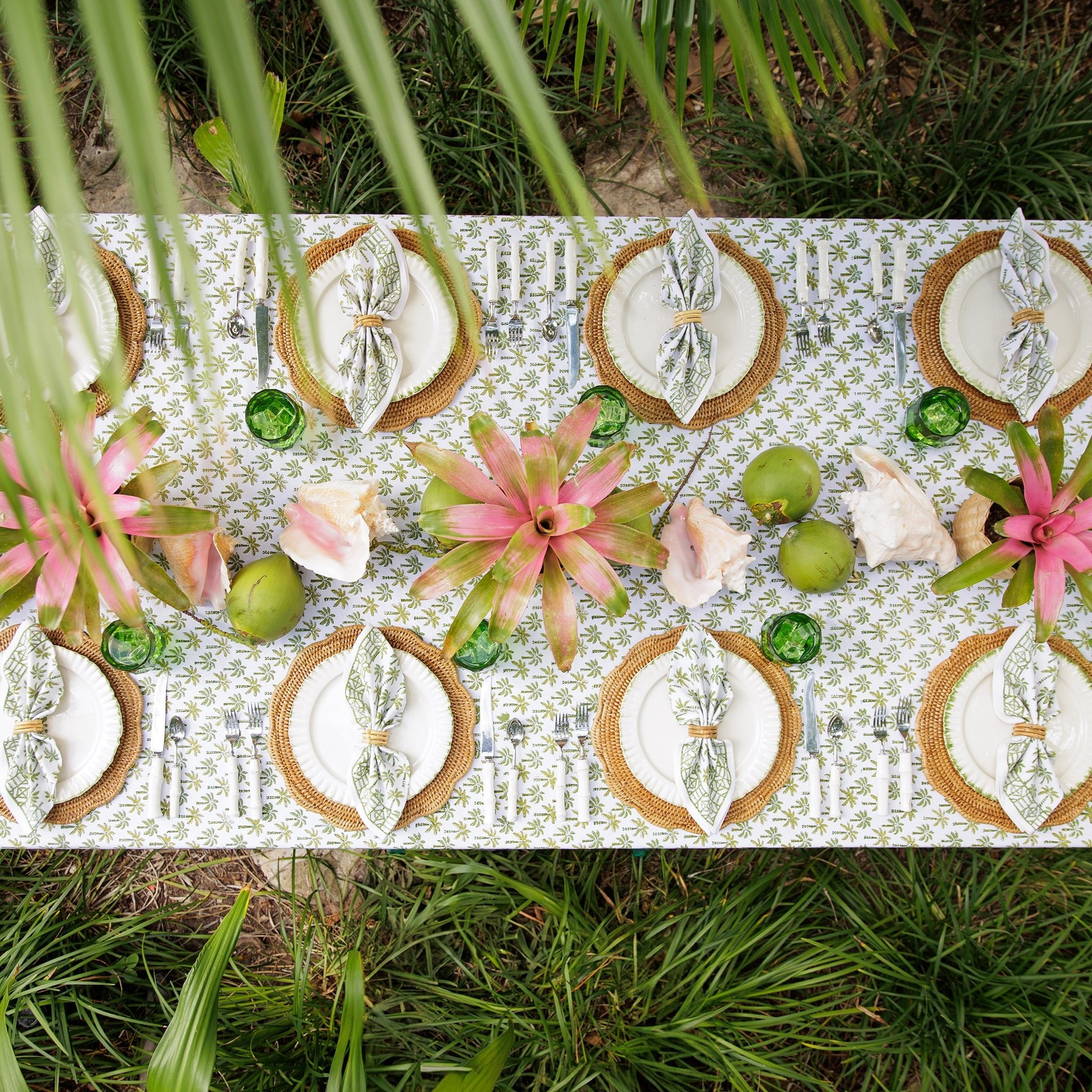 Palm Tree Green Hand Block Printed Cotton Napkins