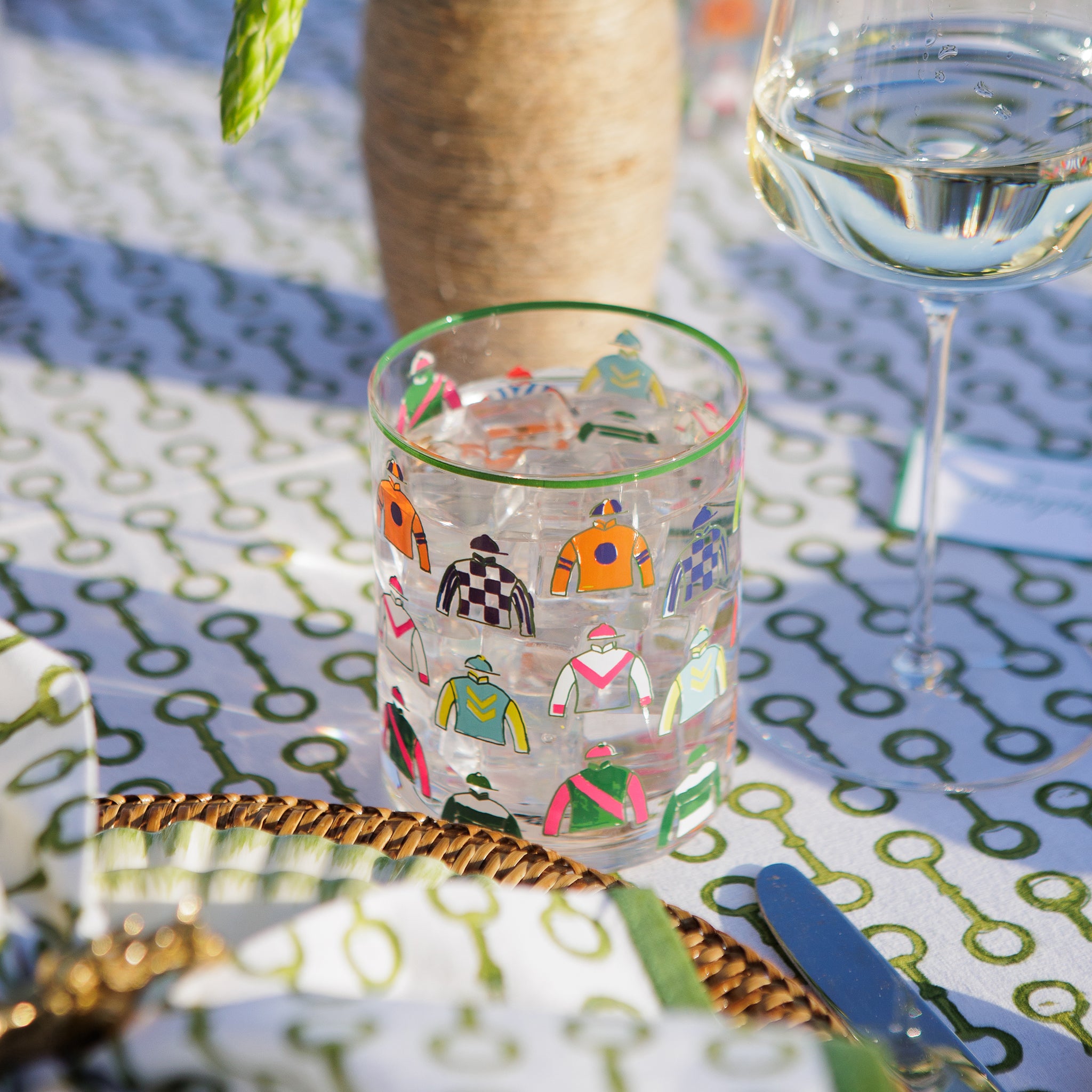 Colorful Vintage Jockey Silks Equestrian Bourbon Glasses