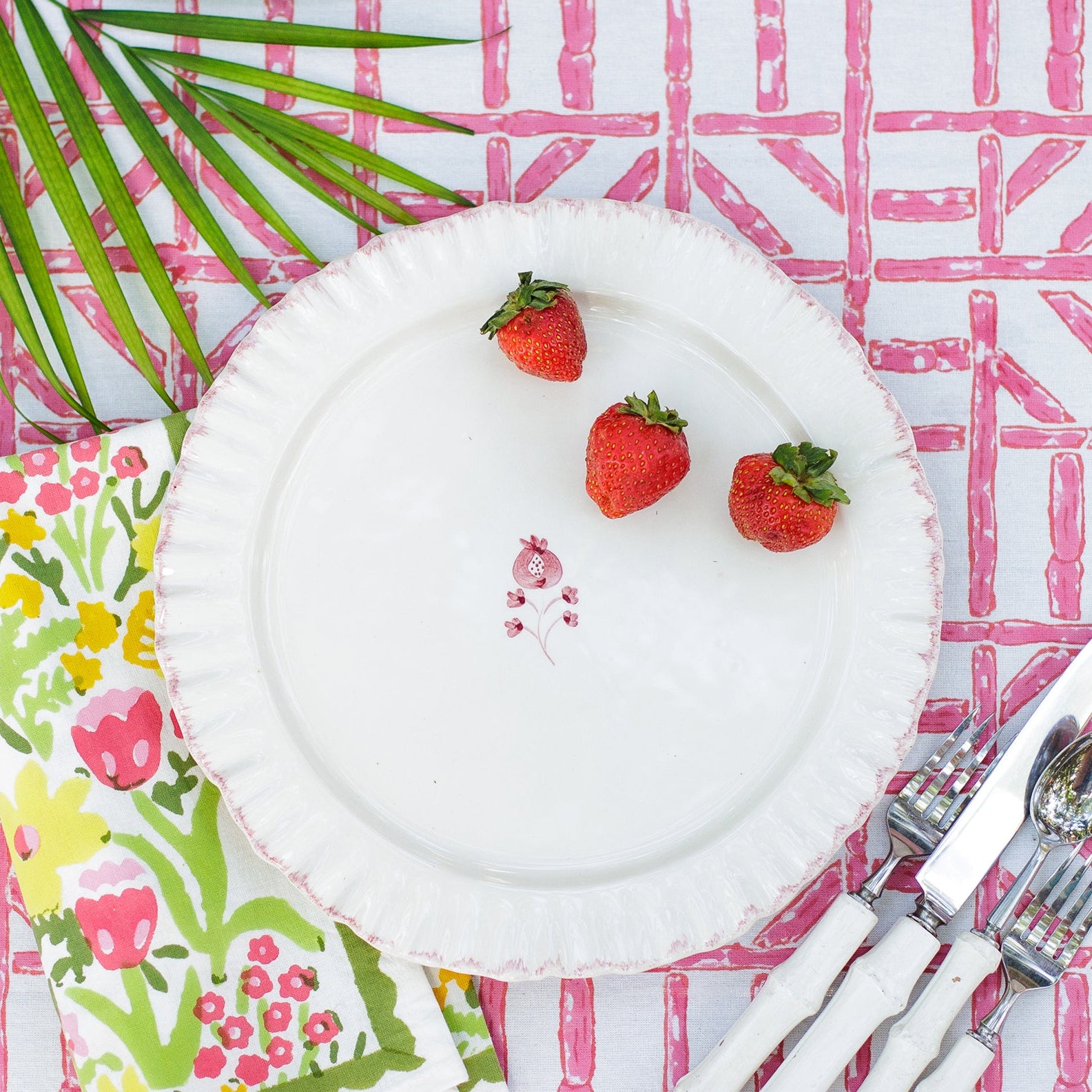 Pink & White Hand Painted Floral Ceramic Dinner Plate