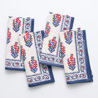 Sagar Red, White & Blue Hand Block Printed Floral Cotton Napkins | Patriotic 4th of July Table Linens