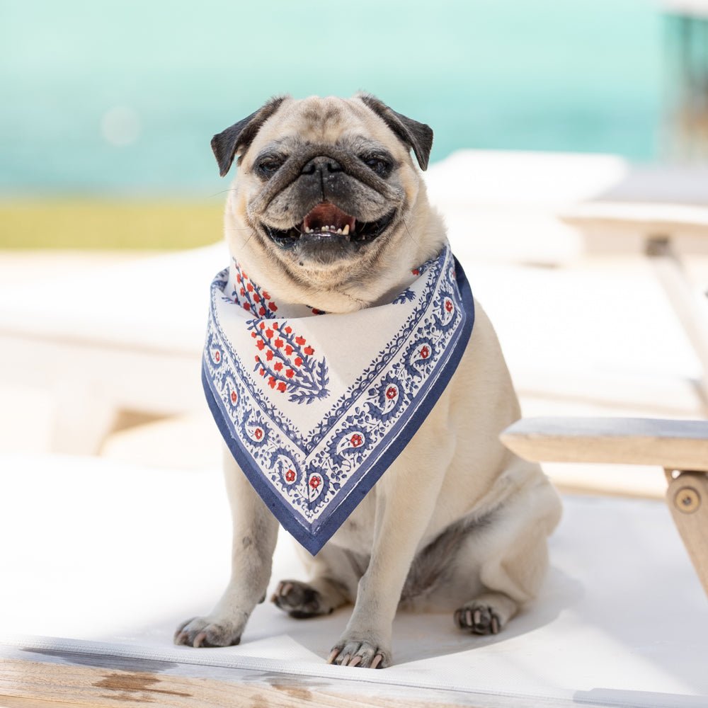 Sagar Red, White & Blue Hand Block Printed Floral Cotton Napkins | Patriotic 4th of July Table Linens