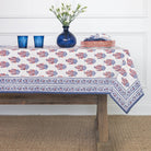 Sagar Red, White & Blue Hand Block Printed Floral Cotton Tablecloth | Patriotic 4th of July Table Linens