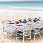 Sagar Red, White & Blue Hand Block Printed Floral Cotton Tablecloth | Patriotic 4th of July Table Linens