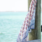 Sagar Red, White & Blue Hand Block Printed Floral Cotton Tablecloth | Patriotic 4th of July Table Linens
