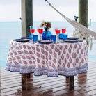 Sagar Red, White & Blue Hand Block Printed Floral Cotton Tablecloth | Patriotic 4th of July Table Linens