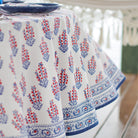 Sagar Red, White & Blue Hand Block Printed Floral Cotton Tablecloth | Patriotic 4th of July Table Linens