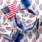 Sagar Red, White & Blue Hand Block Printed Floral Cotton Napkins | Patriotic 4th of July Table Linens
