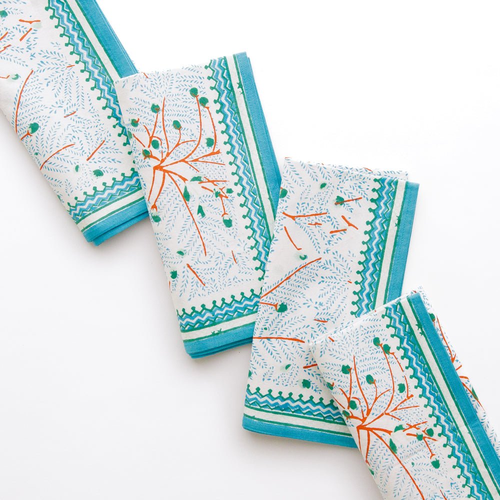Teal & coral hand block printed napkins