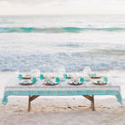 Teal & coral hand block printed cotton tablecloth