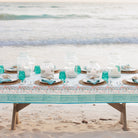 Teal & coral hand block printed cotton tablecloth