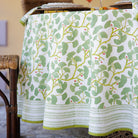 Spring Ginkgo Green & White Hand Block Printed Cotton Tablecloth